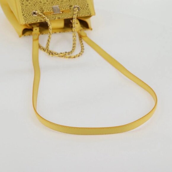 Salvatore Ferragamo Vala Chain Bag Leather 2way Yellow Gold Auth 132893V - Picture 10 of 16